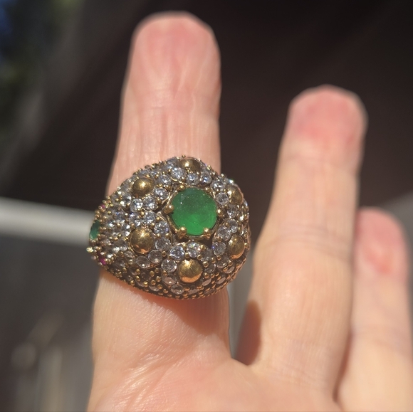 Emerald Topaz & ruby Sterling & Gold Large Ottoman ring Sz7.75 - Picture 5 of 14